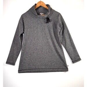 T by Talbots Sweatshirt Women XS Gray Striped Cowl Neck Tie Pullover Long Sleeve